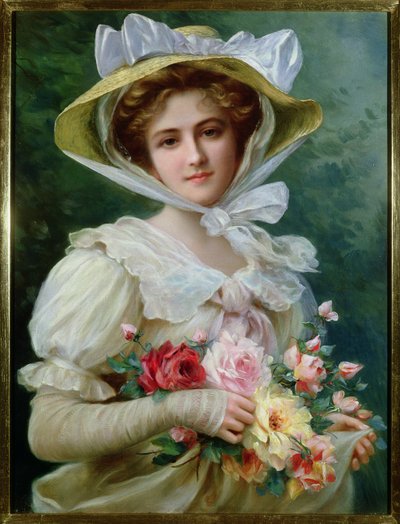 Elegante dame met een boeket rozen door Emile Vernon